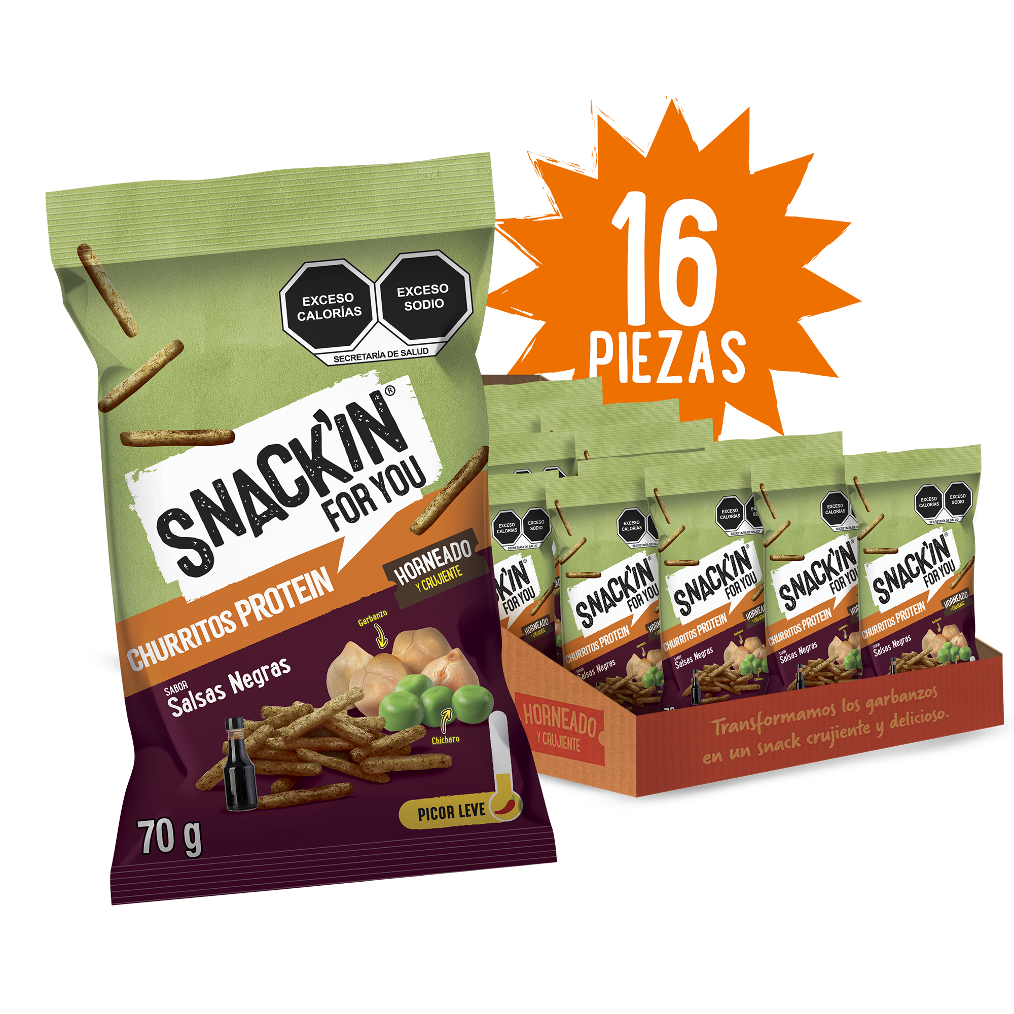Caja (16 pzas) - Churritos Salsas Negras 70g