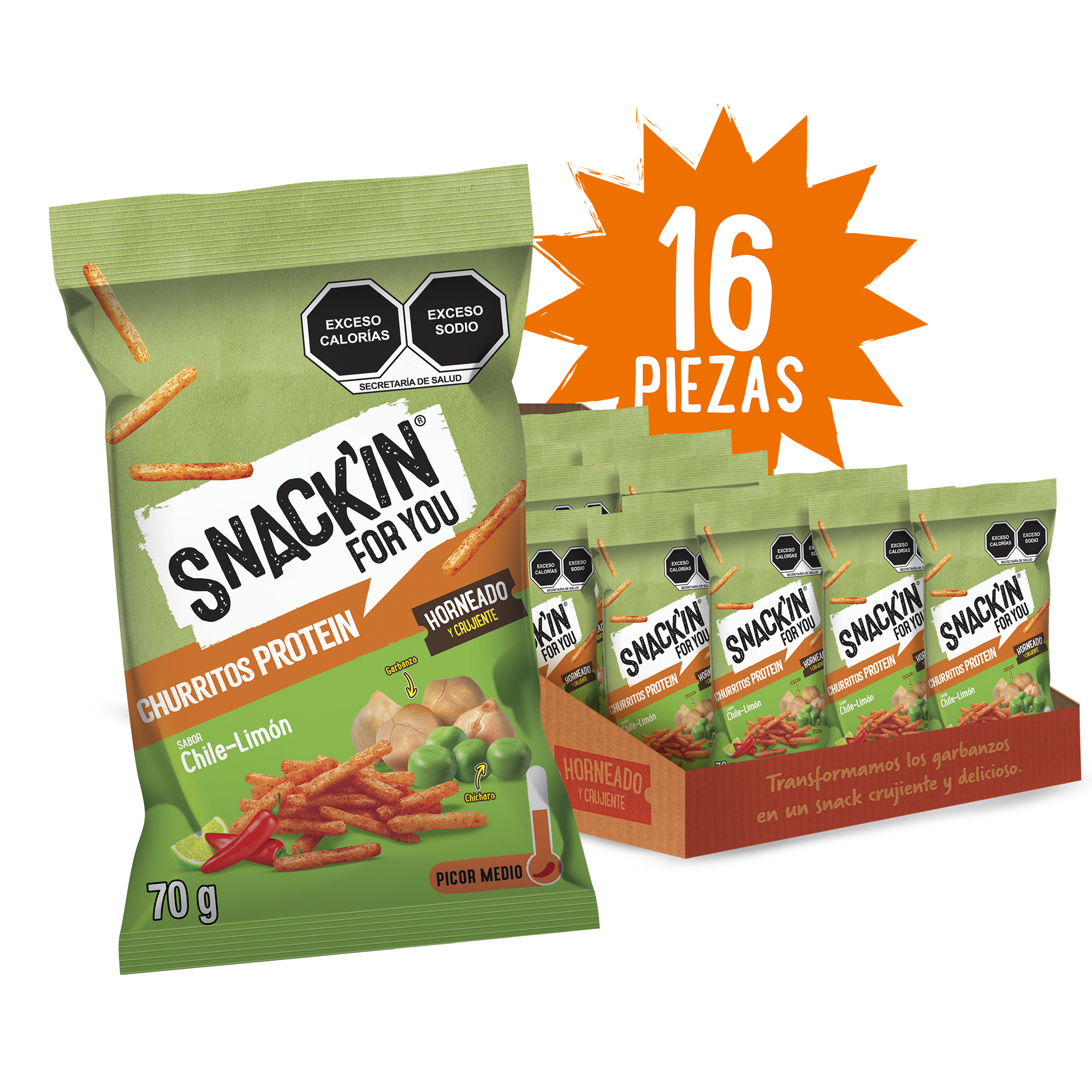 Caja (16 pzas) - Churritos Chile Limón 70g